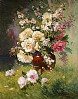 Eugene Henri Cauchois Peonies and Cerisiers painting